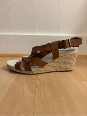 Cole Haan Crystal Wedge Brown Leather Espadrille Sandals  9.5